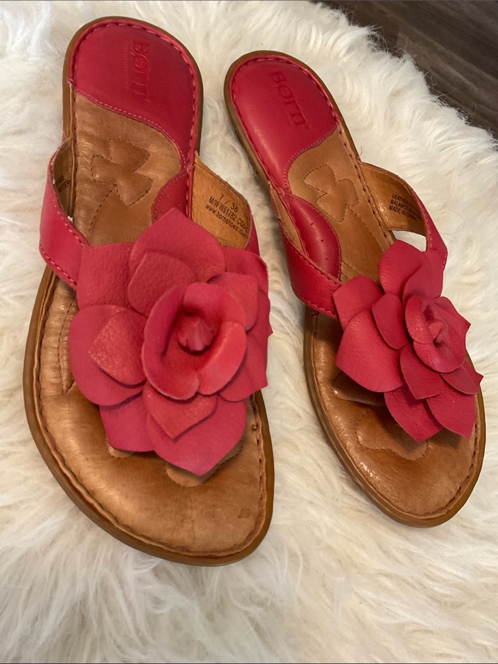 Born Women’s Red Floral Leather Slide Sandals